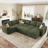 Marrber 106" U-Shaped Sectional Sleeper Sofa, 7-Seater Modular with Pull-Out Bed & Hidden Storage, Pet-Friendly Corduroy Fabric, Green