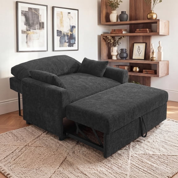 Marrber 51.6" Convertible Pull-Out Sofa Bed Sleeper Loveseat with Backrest, suitable for small spaces, chenille dark gray