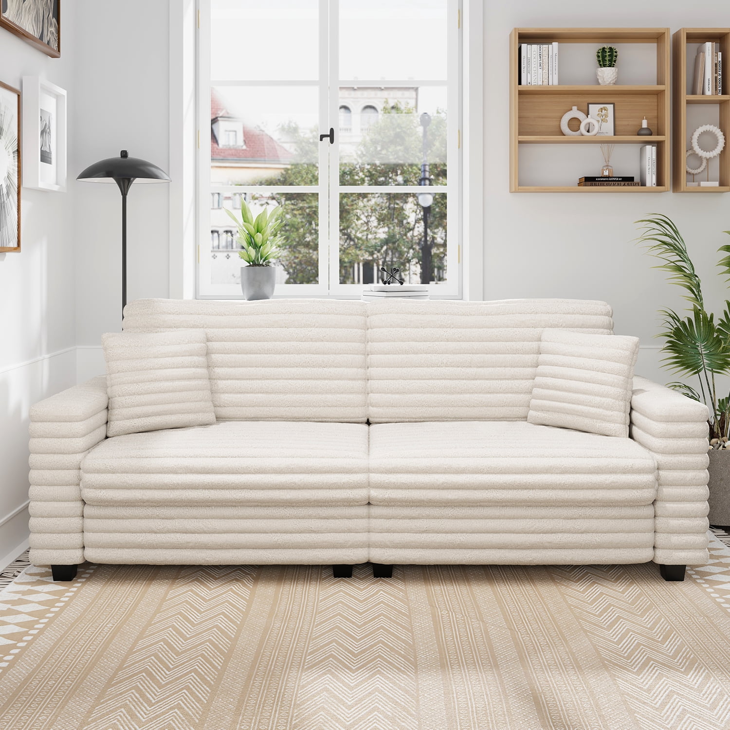 Marrber 79” Oversized Plush Corduroy Loveseat Cloud Sofa, Comfy Extra Deep Seat with Two Pillows and Wide Armrests for Living Room, Apartment, Sturdy, Beige