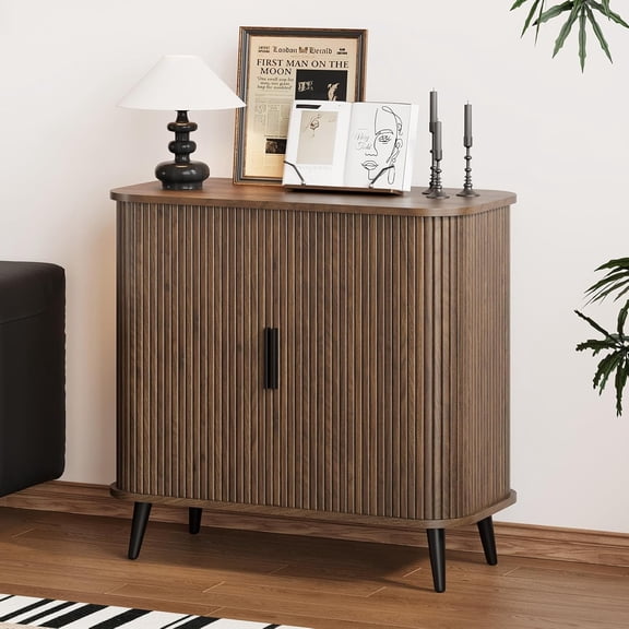 Marrber Accent Cabinet with Sliding Doors - Walnut Sideboard Buffet Cabinet with Storage for Coffee Bar, Console Table - MCM Design Bar Cabinets for Modern Home Décor