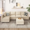 thumbnail image 1 of Marrber Convertible Modular L-Shaped Sectional Couch, 5 Seats Corner Sofa with Storage Ottoman for Living Room Small Space, Polyester Beige, 1 of 8
