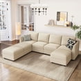 thumbnail image 1 of Marrber Convertible Modular Sectional Couches with Reversible Storage Seat and Ottoman, 7-Seater Sleeper Sofa for Living Room, Apartment, Polyester Beige, 1 of 8