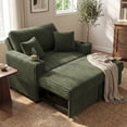 thumbnail image 1 of Marrber Green 52” 3-in-1 Convertible Pull-Out Sofa Bed Sleeper Loveseat with Reclining Backrest, Built-in Cup Holders, Pet-Friendly Corduroy Sofa for Small Space, 1 of 9