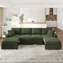Marrber Modular Sectional Sofa U-Shaped with Two Pull-Out Chaise Bed and Storage Seats for Living Room, Apartment, Plush Corduroy Green