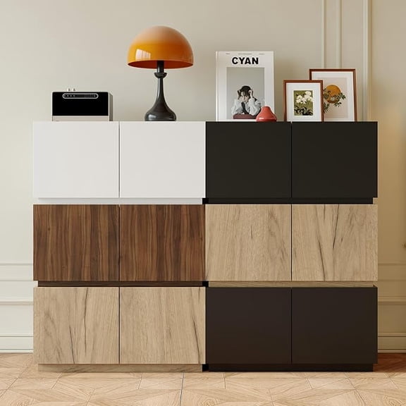 Marrber Stackable Small Storage Cabinet with 2 Doors - Modular Closet Solution and Short Storage Cabinet - Elegant Accent Cabinet for Home or Office Organization Walnut