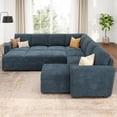 thumbnail image 1 of Marrber U-Shaped Sectional Sofa with Pull Out Bed and Storage, Modern Convertible Sleeper Sectional for Living Room, Apartment, Includes 2 Chaise Lounges, Pet Friendly Corduroy Fabric, Blue, 1 of 8
