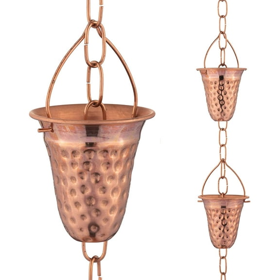 Marrgon Copper Hammered Rain Chain - Bell - 3'