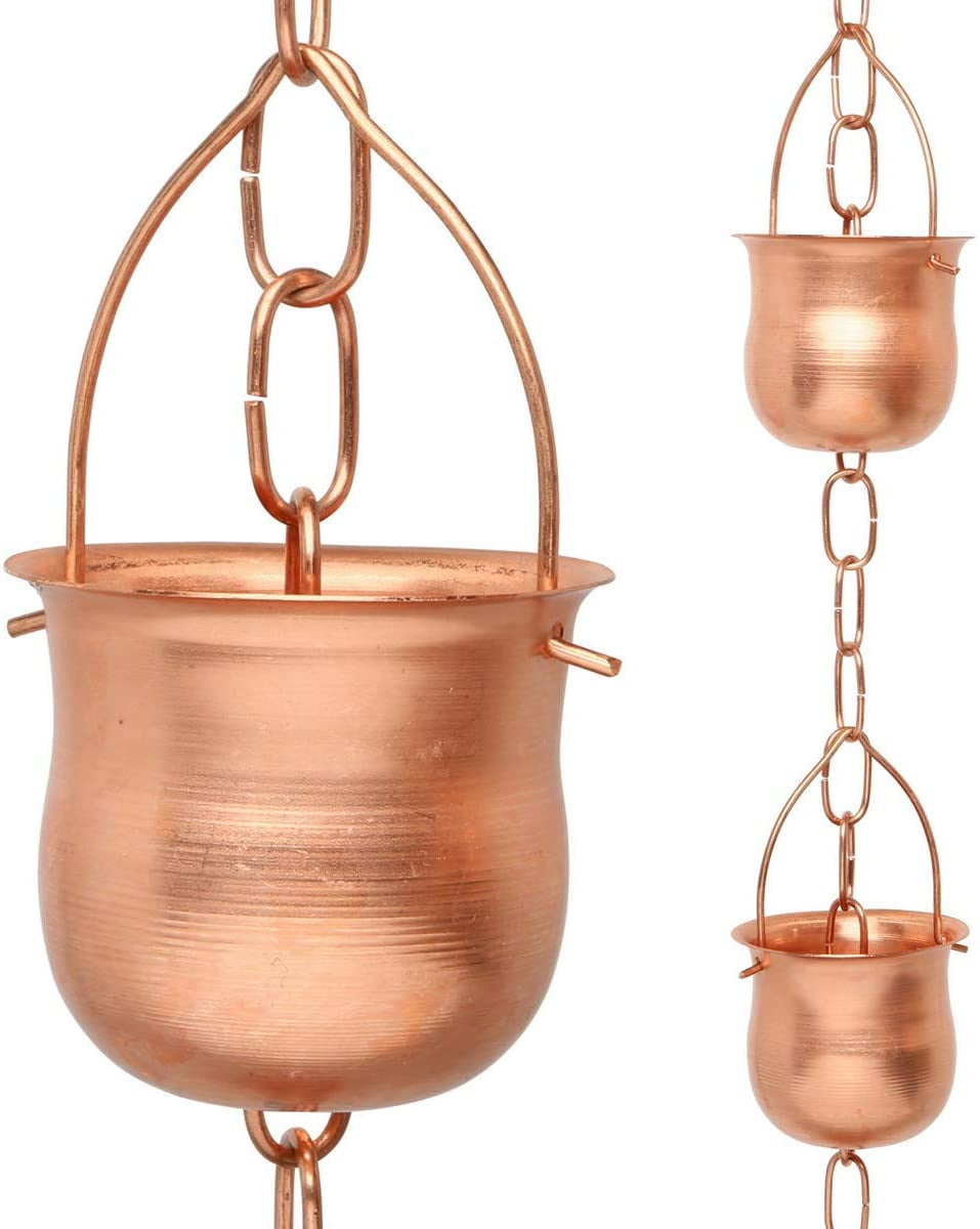 Marrgon Copper Pot Style Rain Chain with Recycled Plastic Cups - 8.5'