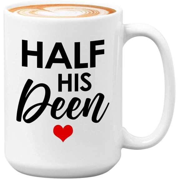 Marriage Coffee Mug - Half His Deen - Married Marriage Wedding Couple Love Partner Husband Wife Muslims Religion 15oz White