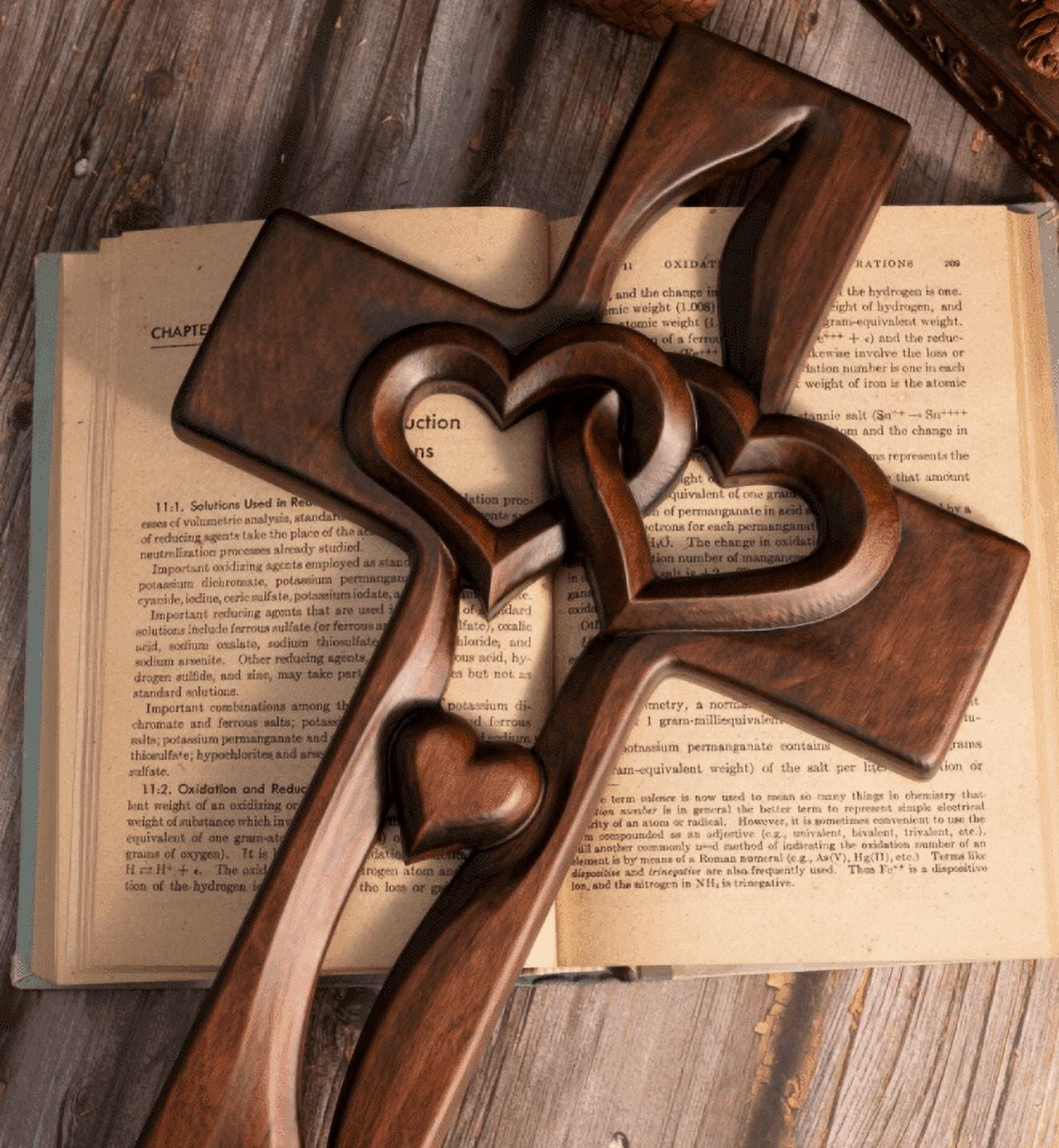 Marriage Cross for Wall Love Wall Decor, Handmade Wooden Intertwined Heart Wall Cross, Jesus Wall Art Christian Decor for Wedding Valentine Christmas Gift - 10 Inch