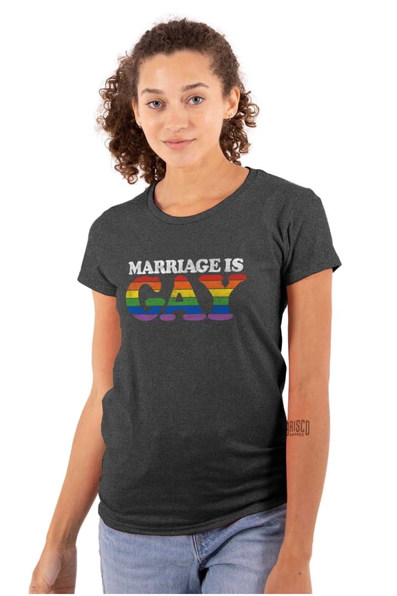Marriage Is Gay LGBTQ Rights Pride Womens Slim Fit Graphic Tee Brisco Brands L