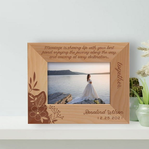 Marriage Is Sharing Life With Your Best Friend Personalized Wooden Frame-5" x 3 1/2" Brown Horizontal
