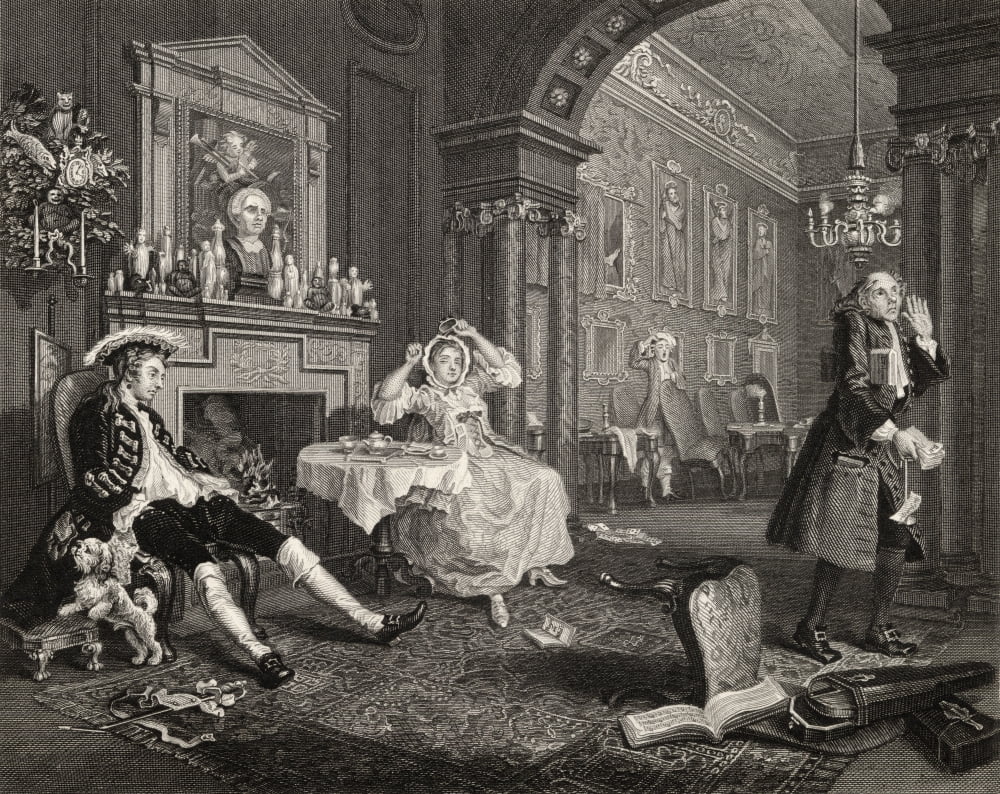 Marriage A La Mode Breakfast Scene From The Original Picture By Hogarth From The Works Of Hogarth Published London 1833 Canvas Art - Ken Welsh Design Pics (16 x 12)