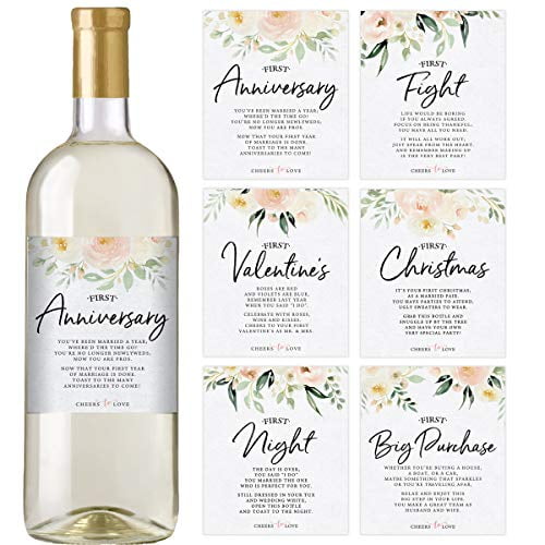 Marriage Milestones, Wedding Firsts, 6 Wine Bottle Labels