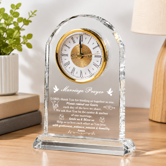 Marriage Prayer Decorative Glass Desk Clock for Wedding and Anniversary Gifts