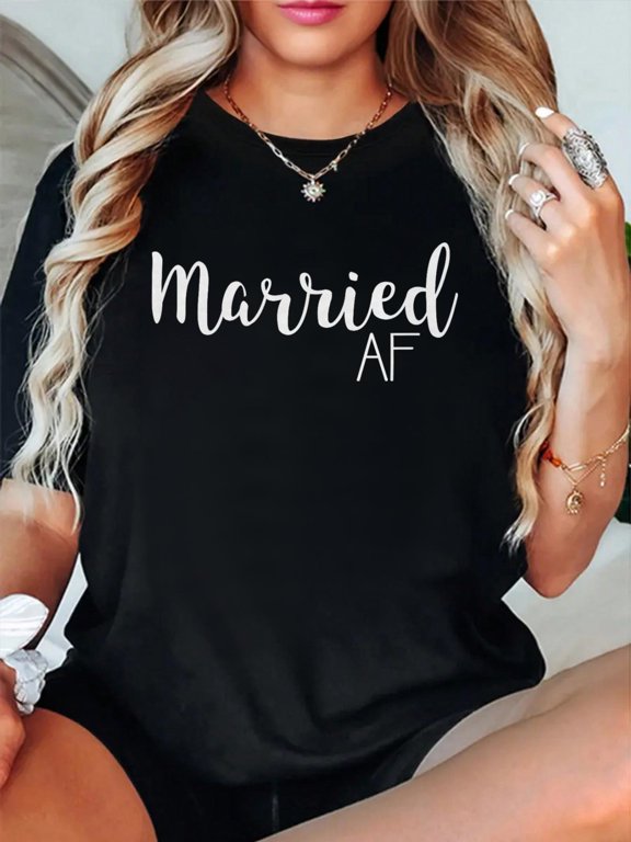 Married AF T-Shirt - Bridal & Engagement Shirt casual short sleeve crew neck cotton tee tops for women