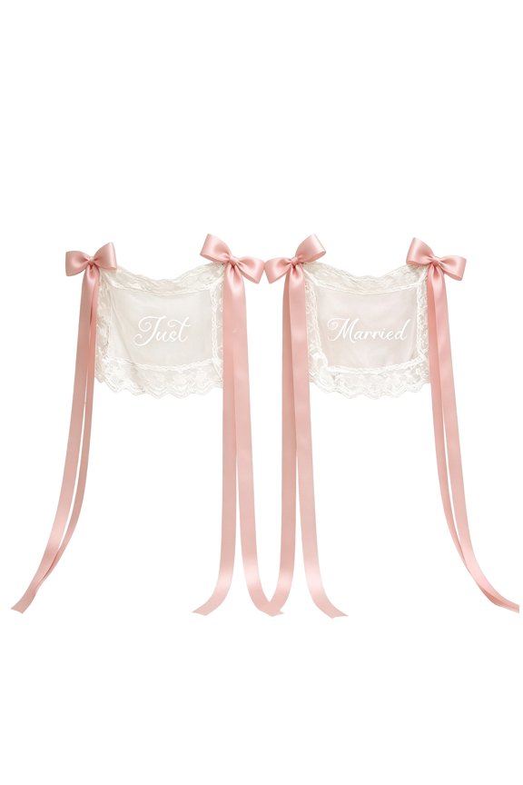 Married Chair Signs for Wedding Ceremony, Set of 2 Romantic Fabric Lace Wedding Chair Decorations with Ribbon, Bride and Groom Chair Banners for Reception Sweetheart Table Chairs Back Decor