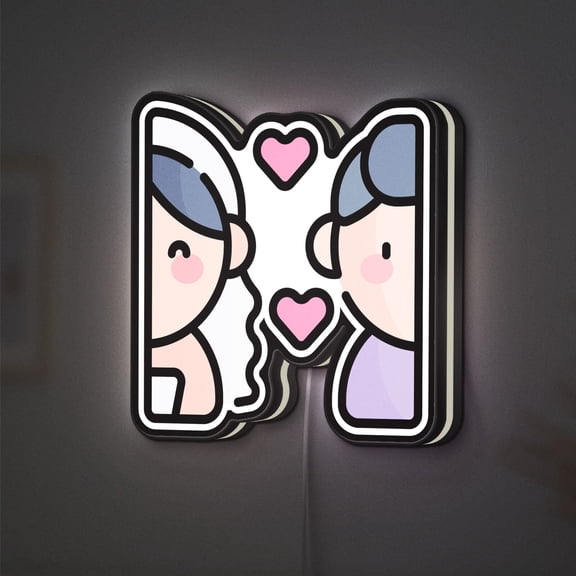 Married Couple 3D Novelty Light Box, Custom Text Option, Bride and Groom Decor, Romantic, Ideal for Newlyweds (Width 16 inch, 40cm)