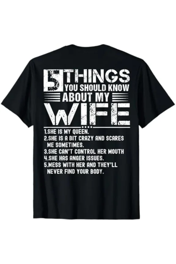 Married Husband Humorous Back Print Statement T-Shirt Soft Comfort Short Sleeve Everyday Wear Top
