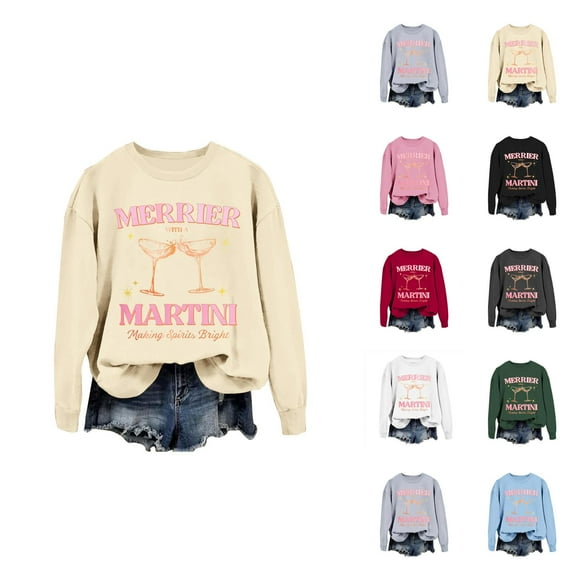 Married With A Martini Christmas Sweatshirts for Women 2025 Long Sleeve Crewneck Sweatshirt for Matini Lovers Pullover Tops