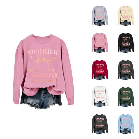 Married With A Martini Christmas Sweatshirts for Women 2025 Long Sleeve Crewneck Sweatshirt for Matini Lovers Pullover Tops