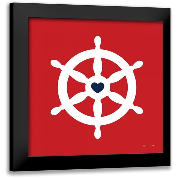 Marrott, Stephanie 12x12 Black Modern Framed Museum Art Print Titled - Ship Wheel On red