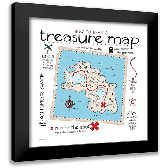 Marrott, Stephanie 12x12 Black Modern Framed Museum Art Print Titled - Treasure Map