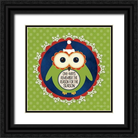 Marrott, Stephanie 12x12 Black Ornate Wood Framed with Double Matting Museum Art Print Titled - Owl Holiday IV
