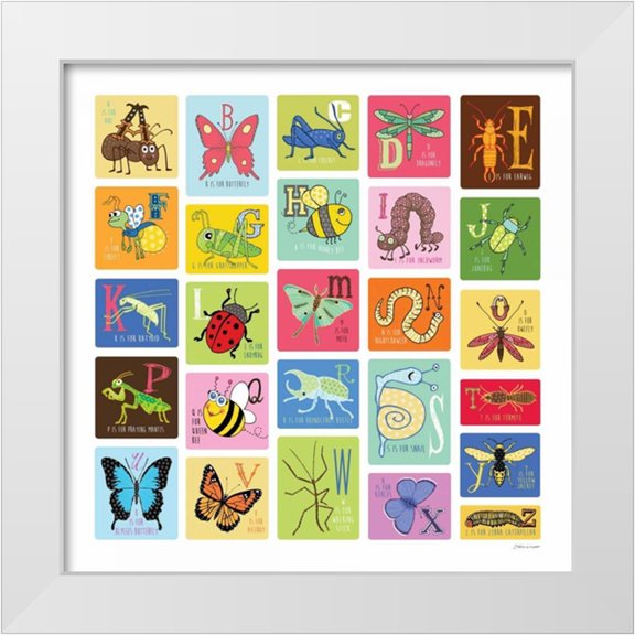 Marrott, Stephanie 12x12 White Modern Wood Framed Museum Art Print Titled - Bug Alphabet