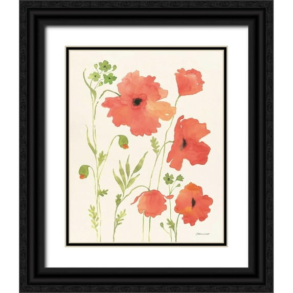 Marrott, Stephanie 12x14 Black Ornate Wood Framed with Double Matting Museum Art Print Titled - Poppy Garden
