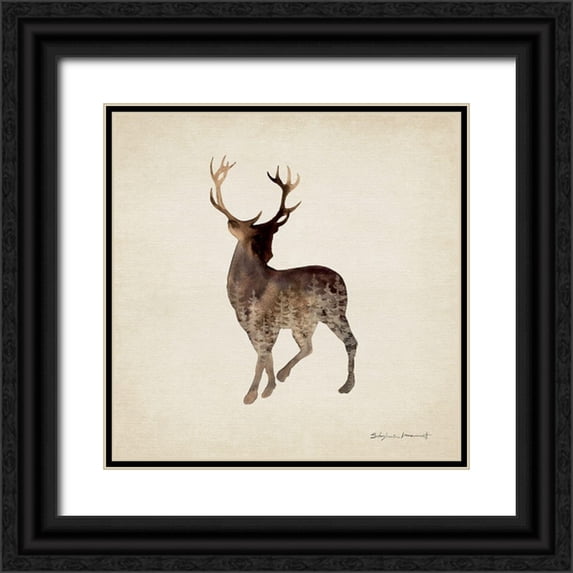 Marrott, Stephanie 15x15 Black Ornate Wood Framed with Double Matting Museum Art Print Titled - Forest Deer