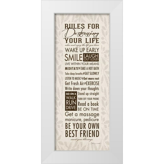 Marrott, Stephanie 15x32 White Modern Wood Framed Museum Art Print Titled - Rules For Destressing