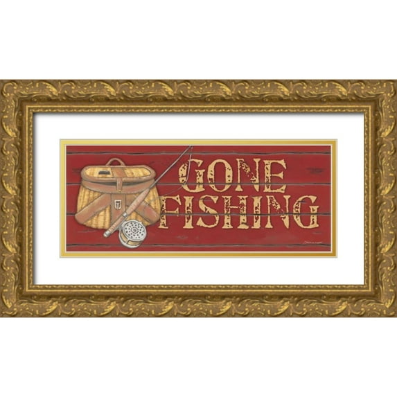 Marrott, Stephanie 18x10 Gold Ornate Wood Framed with Double Matting Museum Art Print Titled - Gone Fishing