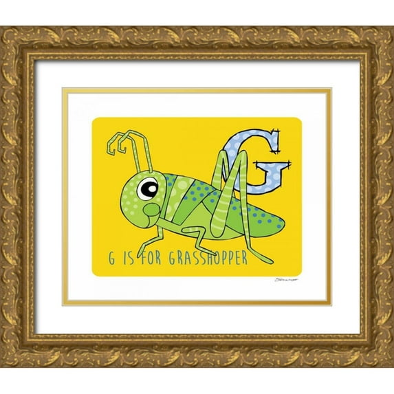 Marrott, Stephanie 18x15 Gold Ornate Wood Framed with Double Matting Museum Art Print Titled - G is For Grasshopper