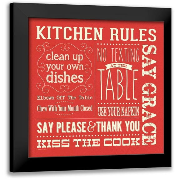 Marrott, Stephanie 20x20 Black Modern Framed Museum Art Print Titled - Kitchen Rules - Red Square