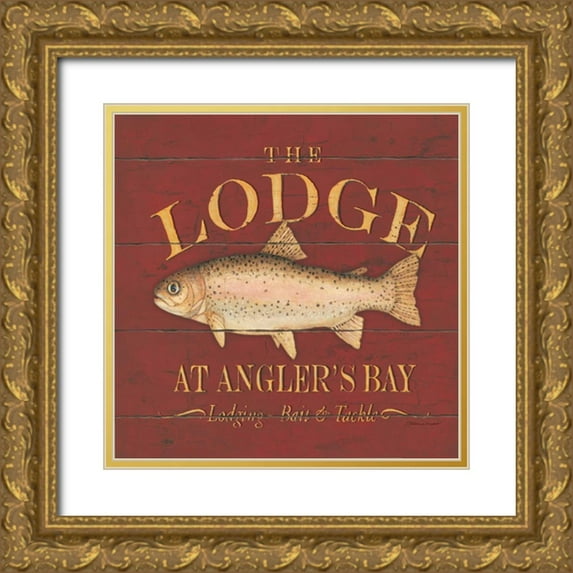 Marrott, Stephanie 26x26 Gold Ornate Wood Framed with Double Matting Museum Art Print Titled - Trout Sign