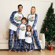 MASRIN Marry Christmas Pjs Christmas Family Pajamas Matching Sets Long Sleeve Cute Graphic Tops and Plaid Pants Xmas Holiday Sleepwear Jammies Conjuntos De Pijama De Navidad