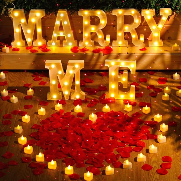 Marry Me Light up Letters Proposal Decorations Will You Marry Me Sign Rose Petals LED Candles Romantic Night Light for Proposal Engagement Wedding Anniversary Valentine's Day
