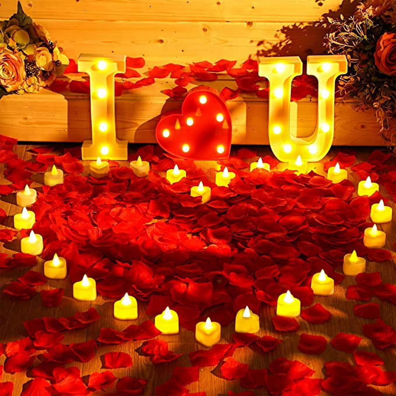 4080 Pcs Lighted Marry Me Letters with 72 Pcs Heart Candles and 4000 Pcs  Rose Petals for Valentine Engagement Wedding Decor (Red)