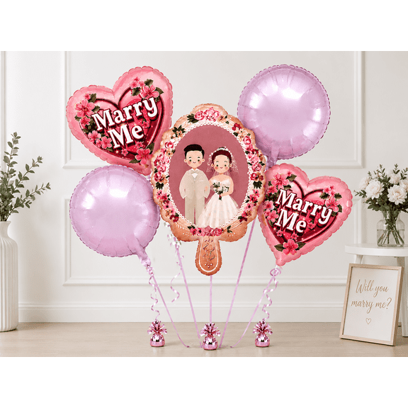 Marry Me Balloon Decoration Set Romantic Proposal Foil Balloons with Bride Groom Design for Engagement & Surprise Decoration