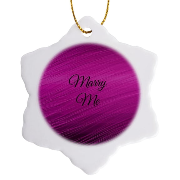 3drose, Marry Me Letters with Purple Background, 3 inch Snowflake Porcelain Ornament