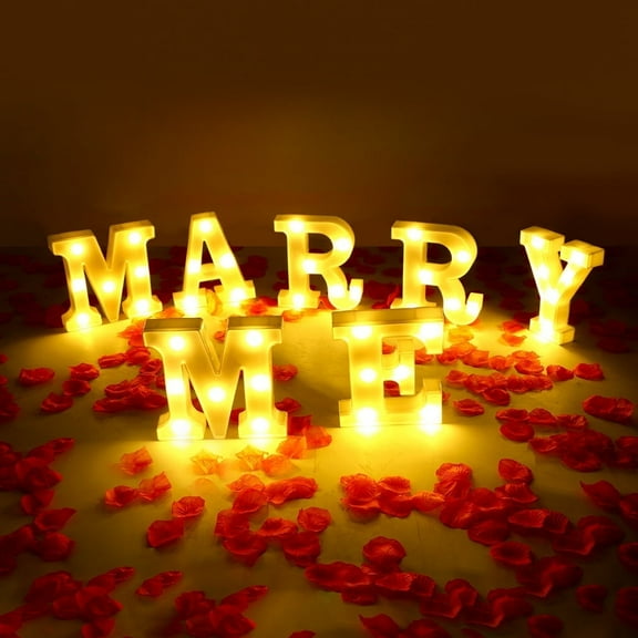 Marry Me Signs with 1000 Pcs Rose Petals, Romantic Marry Me Light-up Letters Decor, Warm Light LED Letter Lamps, Wedding Proposal Decorations, Party Night Lights for Valentines Day Engagement