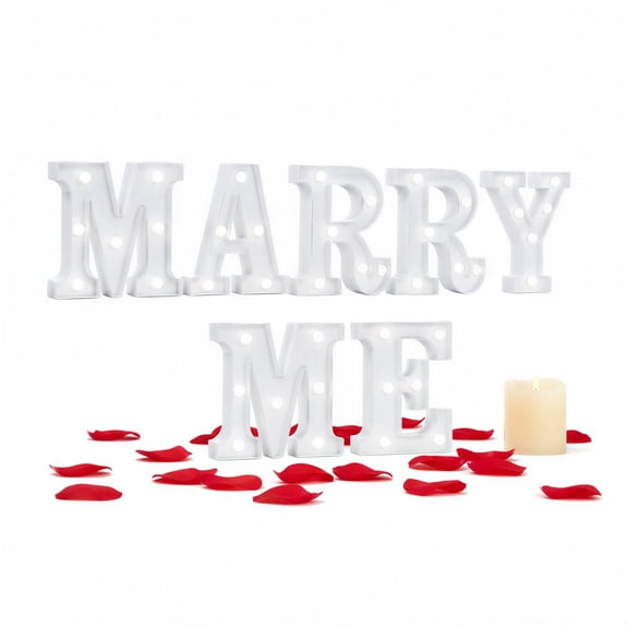 Marry Me Signs with 1000 Pcs Rose Petals, Romantic Marry Me Light-up Letters Decor, Warm Light LED Letter Lamps, Wedding Proposal Decorations, Party Night Lights for Valentines Day Engagement