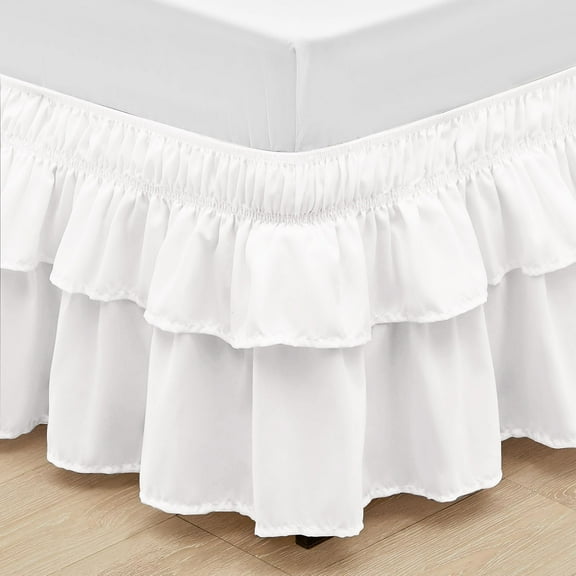 MarryLane 16" Drop Elastic Ruffle Bed Skirt - Double-Layer Black Dust Ruffle for Twin/Full/Queen/King Beds, Soft Machine-Washable Fabric, Easy Install Country Style Bedroom Decor