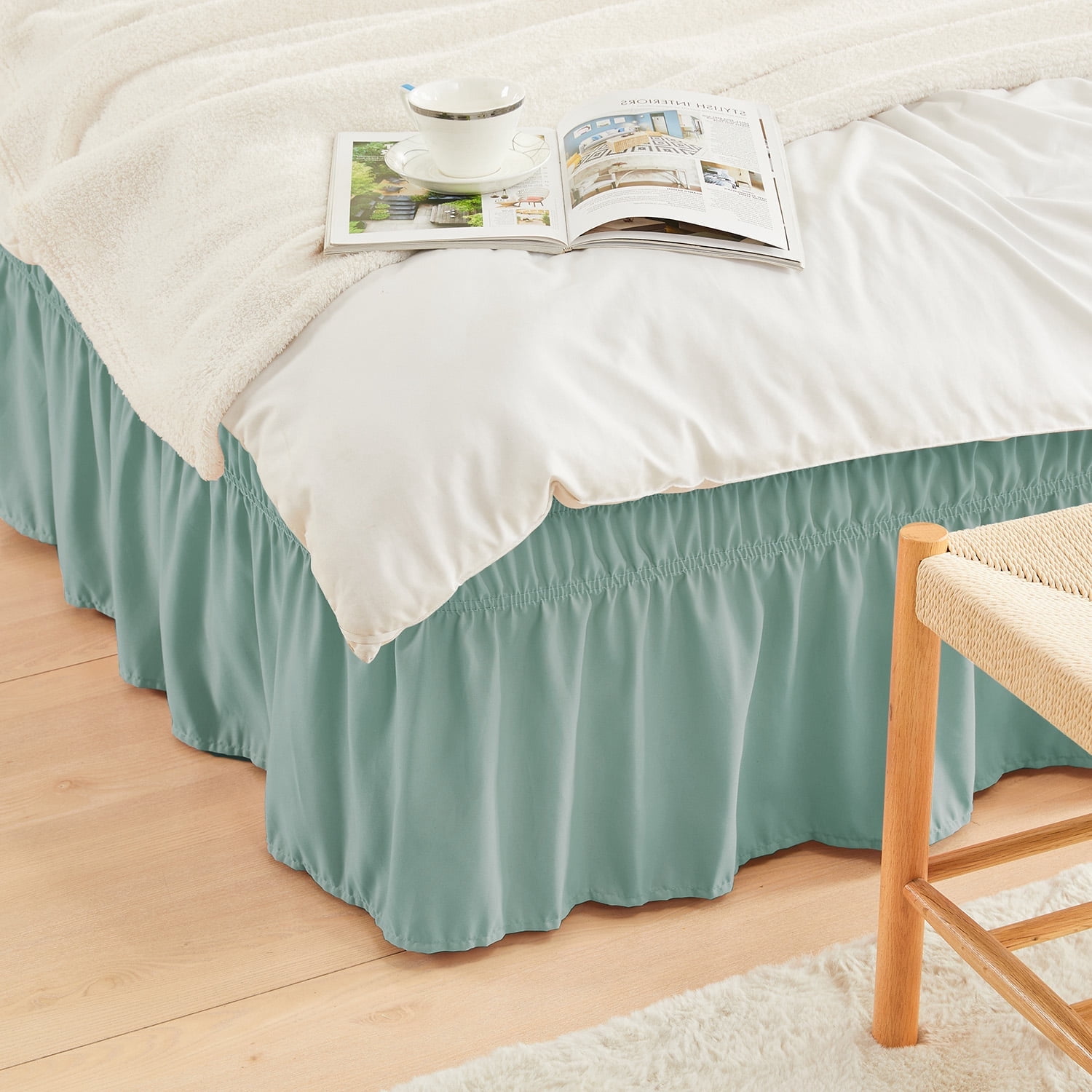 MarryLane Elastic Bed Ruffle, Easy Wrap Around 15 Inch Tailored Drop ...