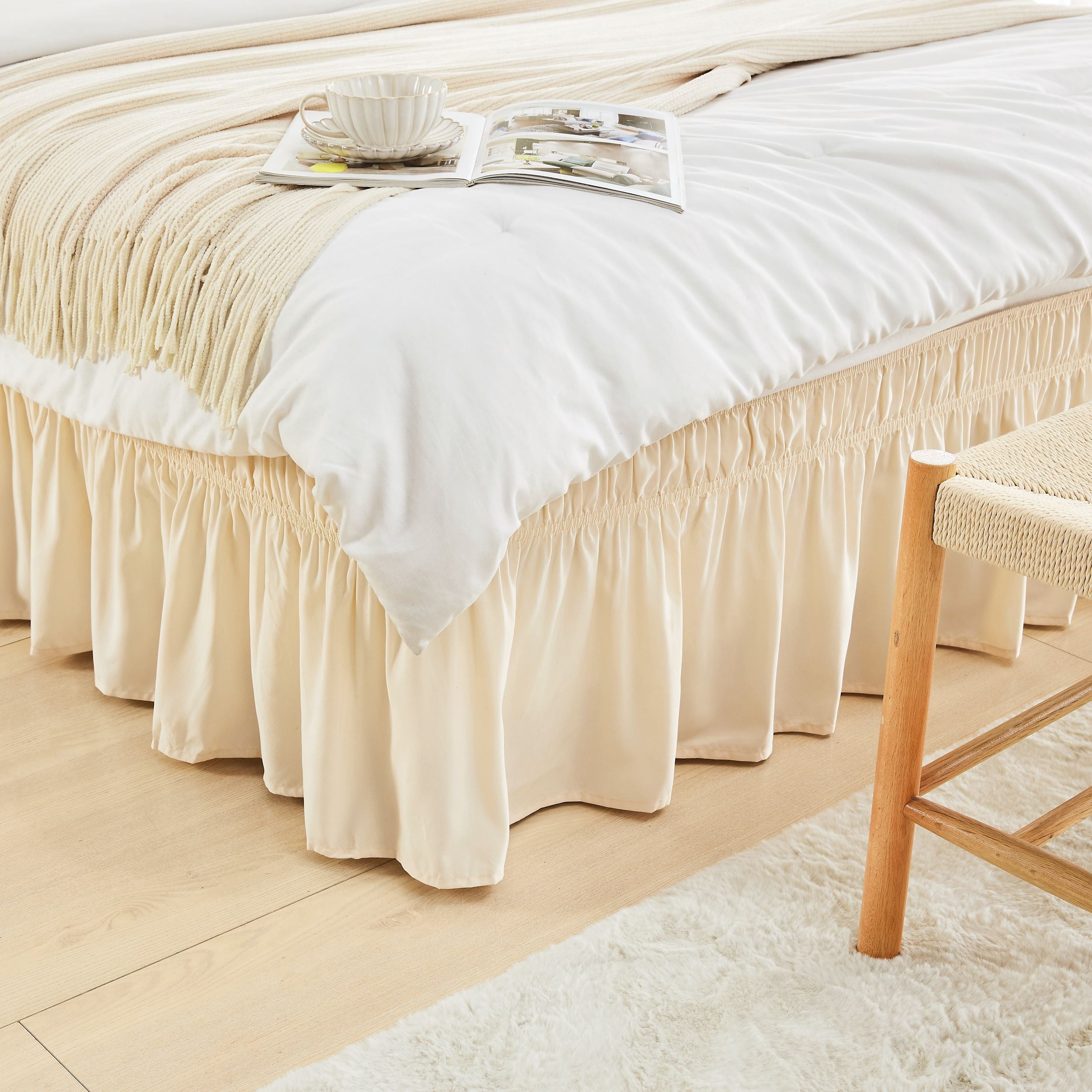 MarryLane Elastic Bed Ruffle, Easy Wrap Around 15 Inch Tailored Drop ...
