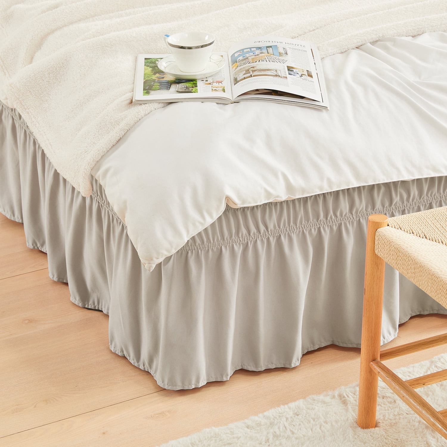MarryLane Elastic Bed Ruffle, Easy Wrap Around 15 Inch Tailored Drop ...