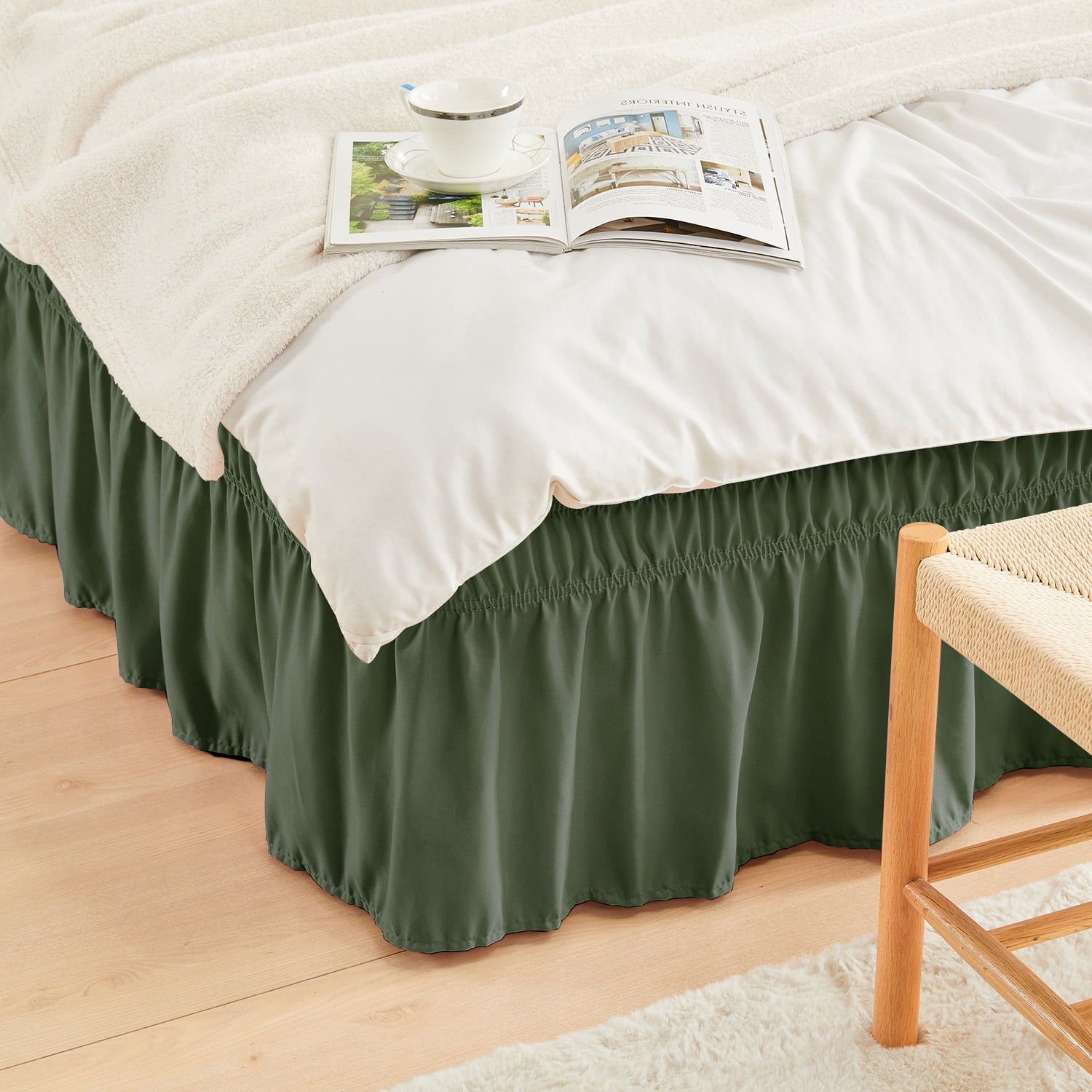 MarryLane Elastic Bed Ruffle, Easy Wrap Around 15 Inch Tailored Drop ...