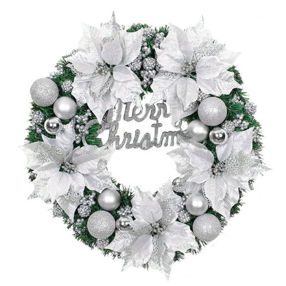 Marryso Flower Wreath for Front Door Christmas Wreath With Balls And Plastic Flower Christmas Garland Winter Holidays Home Front Door Decor