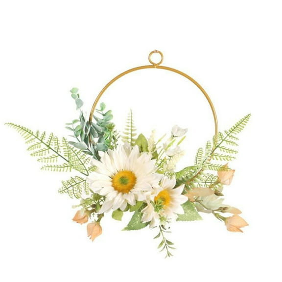Marryso Flower Wreath for Front Door Wrought Iron Sunflower Wall Hanging Iron Ring Simulation Flower Garland Decor
